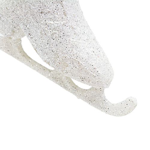 Floristik24 Remorque de patin à glace blanche avec paillettes 8cm 2pcs