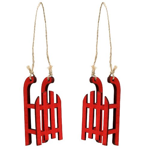 Traîneau à suspendre bois rouge 9cm 12pcs