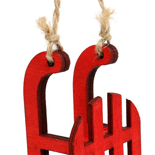 Floristik24 Traîneau à suspendre bois rouge 9cm 12pcs