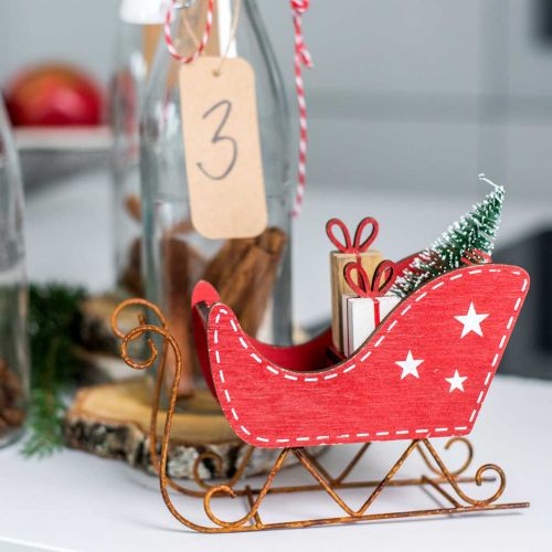 Floristik24 Luge en bois rouge 15,5cm x 15cm x 6cm
