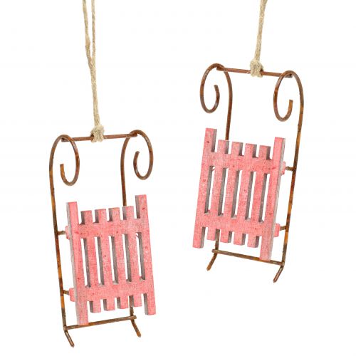 Traîneau rouge, rouille à suspendre 11cm 6pcs