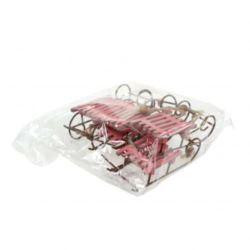 Article Traîneau rouge, rouille à suspendre 11cm 6pcs