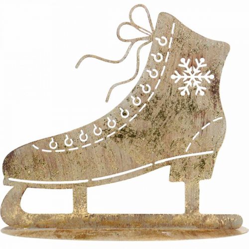 Article Patin à glace en métal, décoration d&#39;hiver, patin à glace décoratif, aspect antique doré de Noël H22.5cm