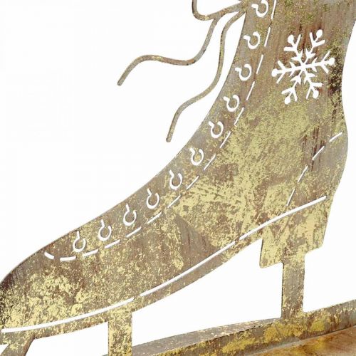 Article Patin à glace en métal, décoration d&#39;hiver, patin à glace décoratif, aspect antique doré de Noël H22.5cm