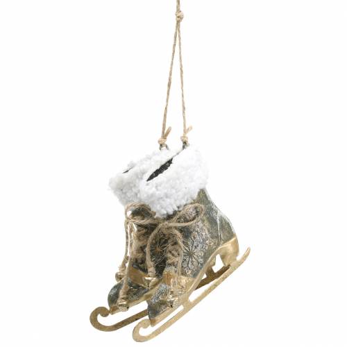 Floristik24 Patins à Glace Suspendus pour Sapin de Noël Doré, Blanc 11×10cm