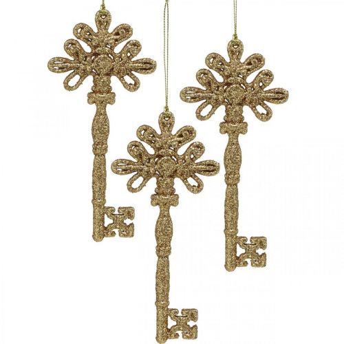 Floristik24 Clé de décoration, Décoration de Noël avec paillettes, Décorations d'arbre de Noël Doré H15.5cm 12pcs
