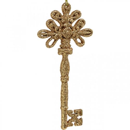 Floristik24 Clé de décoration, Décoration de Noël avec paillettes, Décorations d'arbre de Noël Doré H15.5cm 12pcs