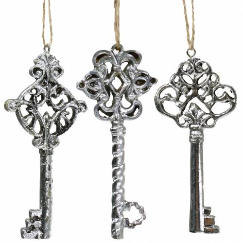 Article Clé décorative à suspendre argent antique 10cm 3pcs