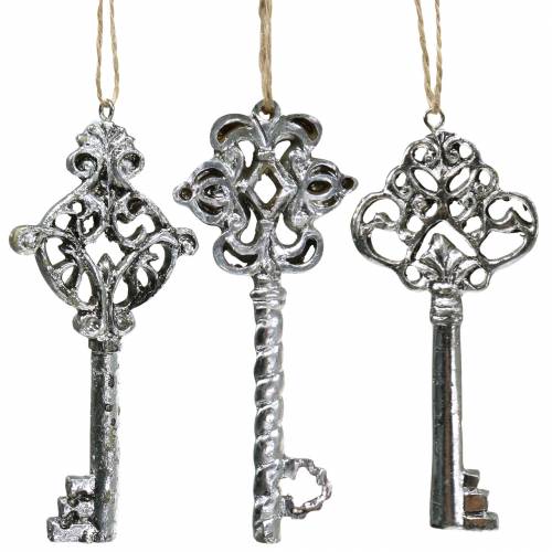 Floristik24 Clé déco à suspendre argent antique 10cm 3pcs