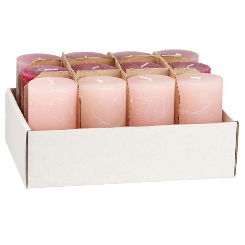 Article Bougies à pilier étroit Pink Berry 3 couleurs 50x100mm 12 pcs