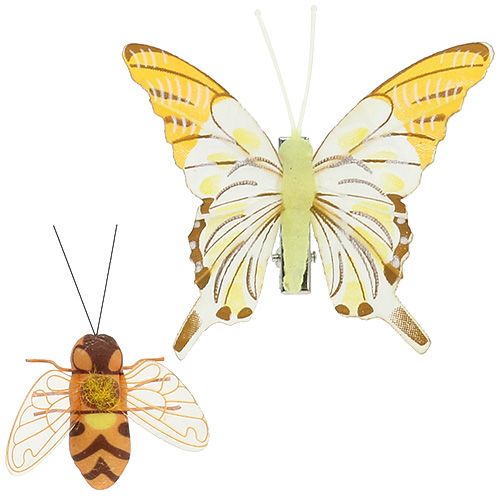 Floristik24 Décoration papillon, abeille sur pince 4cm - 8cm 9 pcs