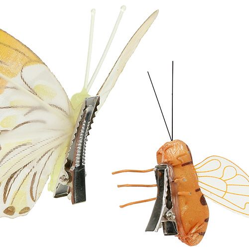 Floristik24 Décoration papillon, abeille sur pince 4cm - 8cm 9 pcs