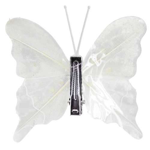 Article Décoration papillon en blanc sur pince 7,5cmx7cm 4 pièces