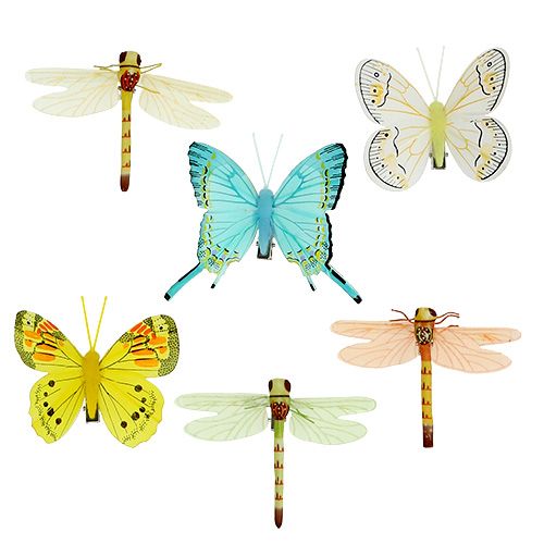 Floristik24 Papillon et libellule avec clip assorti 6pcs