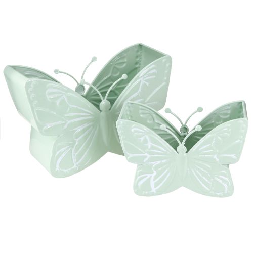 Floristik24 Pot de fleurs papillon en métal vert 22,5/30 cm, lot de 2