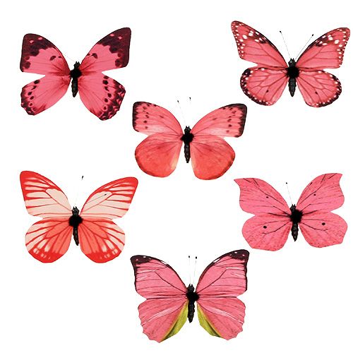 Floristik24 Papillon rose sur clip 11cm 6pcs