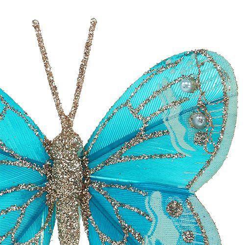 Article Papillons décoratifs turquoise avec paillettes 7cm 4pcs