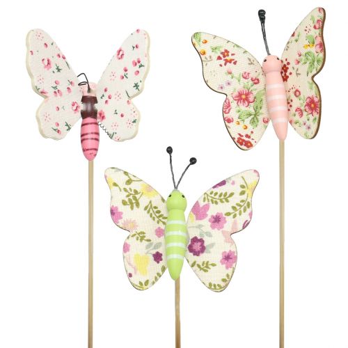 Floristik24 Papillon sur bâton en bois 5,5 cm - 7 cm 18 pcs