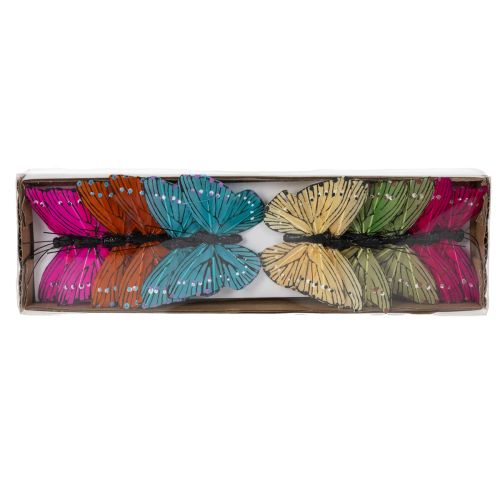 Article Papillons décoratifs sur fil de fer pour décoration de table colorée, 7 cm, lot de 12
