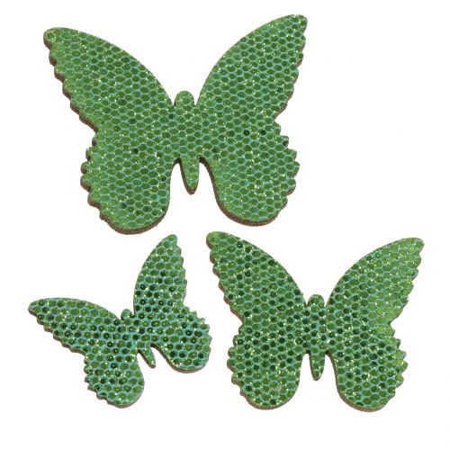 Floristik24 Décoration à disperser papillon vert pailleté 5/4/3cm 24 pcs