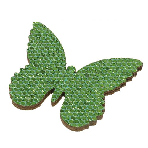 Article Décoration à contrôler Butterfly Green-Glitter 5/4 / 3cm 24pcs