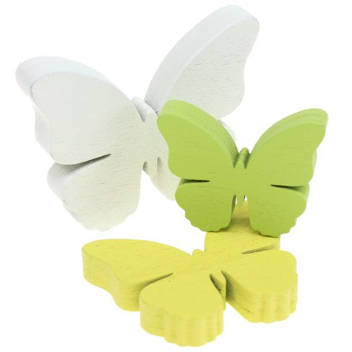 Floristik24 Papillon en bois blanc / jaune / vert 3cm - 5cm 48pcs