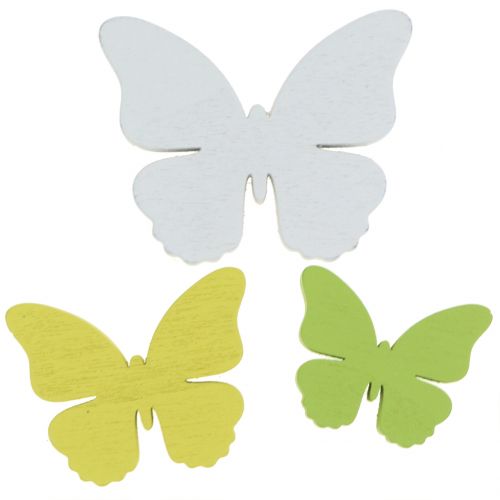Floristik24 Papillon en bois blanc/jaune/vert 3cm - 5cm 48 pcs