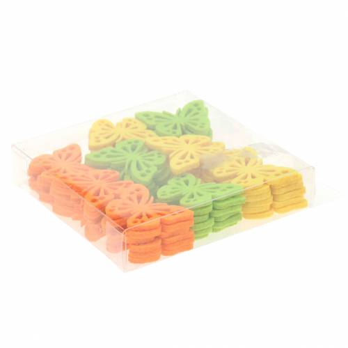 Floristik24 Papillon en feutre jaune/vert/orange 3,5x4,5cm 54 pcs