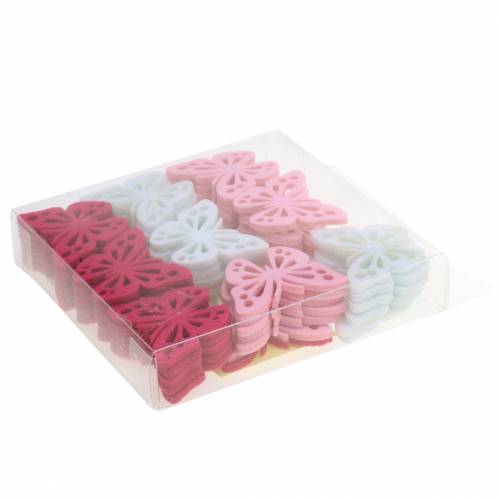 Floristik24 Papillon en feutre rose bonbon/blanc/rose 3,5x4,5cm 54 pcs