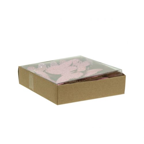Article Décoration à disperser papillon rose pailleté 5/4/3cm 24 pcs