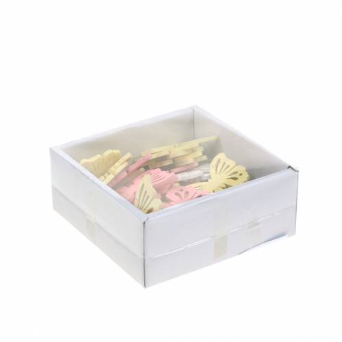 Floristik24 Papillon épars blanc, jaune, rose bois assortis 5cm 40p