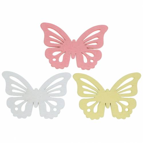 Floristik24 Papillon épars blanc, jaune, rose bois assortis 5cm 40p