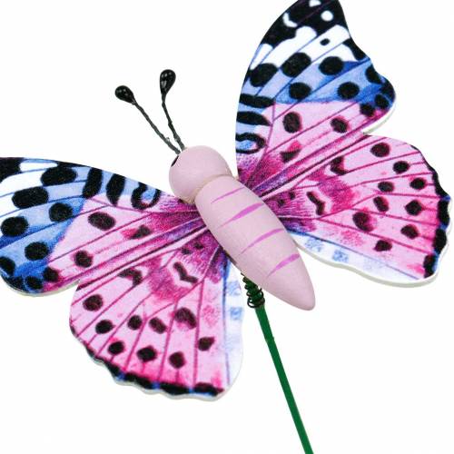 Article Papillon décoratif sur bâton fleur plug décoration printanière 16 pièces