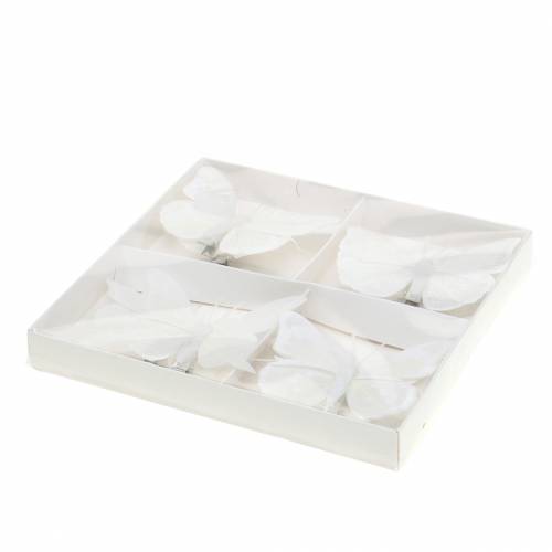 Floristik24 Plume papillon sur pince blanc 7-8cm 8 pcs