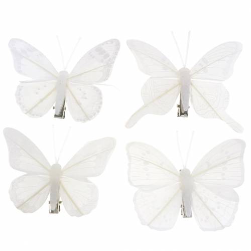 Floristik24 Plume papillon sur pince blanc 7-8cm 8 pcs