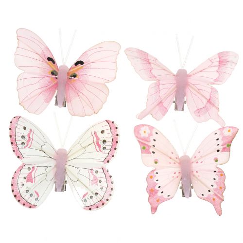 Floristik24 Papillon sur le clip Rosa 8cm 8pcs