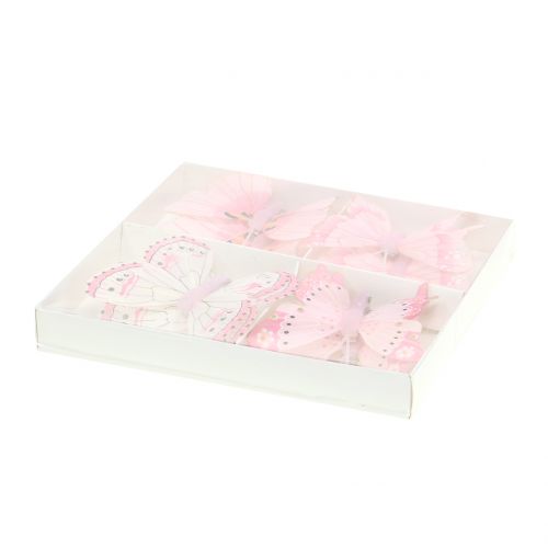 Floristik24 Papillon sur le clip Rosa 8cm 8pcs