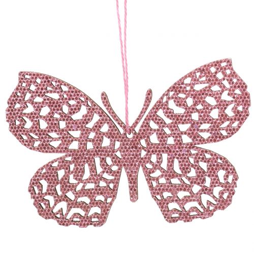 Floristik24 Suspension déco papillon rose pailleté 8cm 12pcs