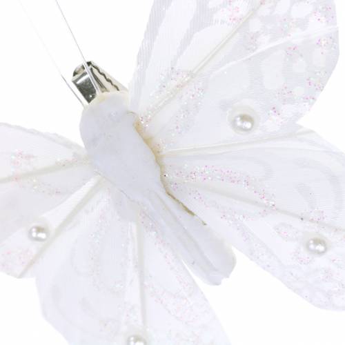 Article Plume papillon sur clip blanc 10 cm 12 pcs