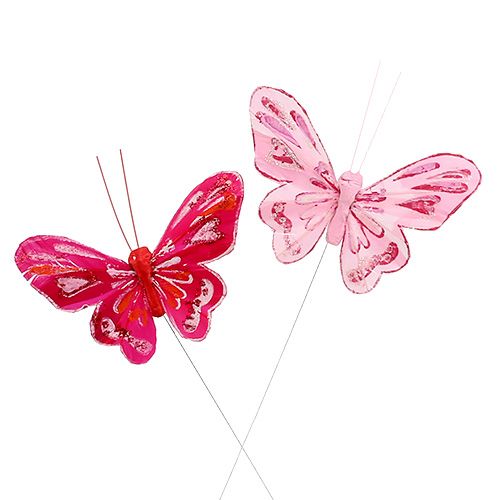 Floristik24 Papillon 9,5cm rose vif 12P