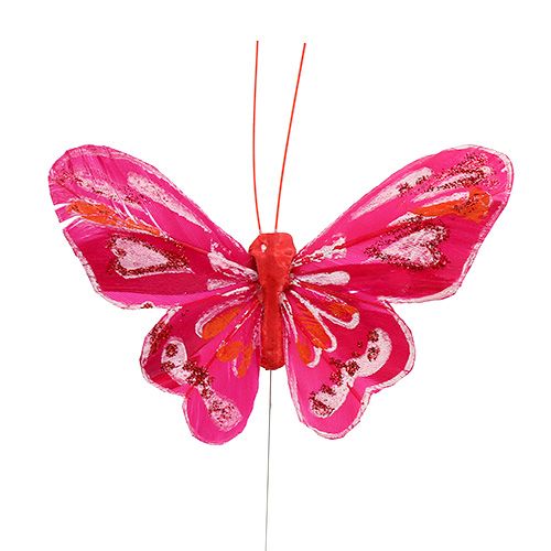 Floristik24 Papillon 9,5cm rose vif 12P
