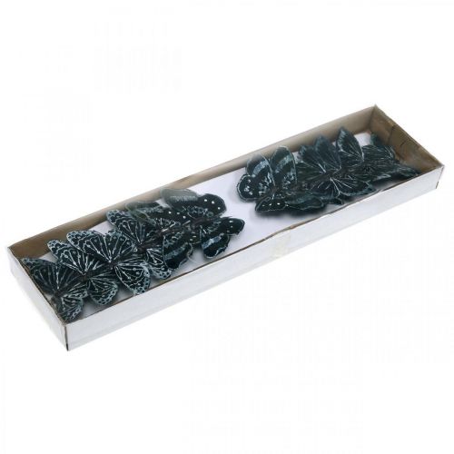Floristik24 Papillons plumes noir et blanc, papillons sur fil, papillons de nuit artificiels 5.5×9cm 12pcs