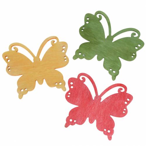 Floristik24 Papillons en bois vert/jaune/rouge à parsemer 4 cm