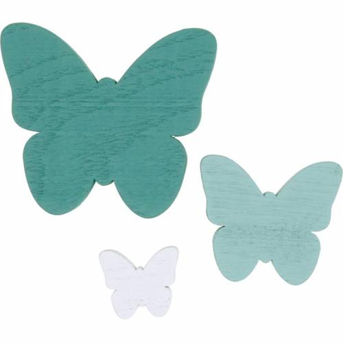 Floristik24 Papillons à saupoudrer de vert, menthe, décoration de saupoudrage de bois blanc 29pcs