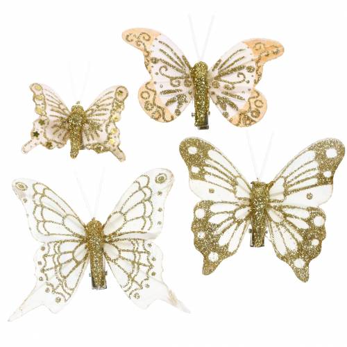 Floristik24 Plume papillon sur clip or paillettes 10pcs