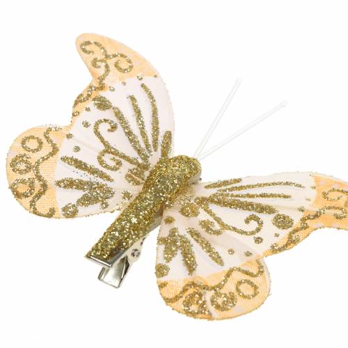 Plume papillon sur clip or paillettes 10pcs