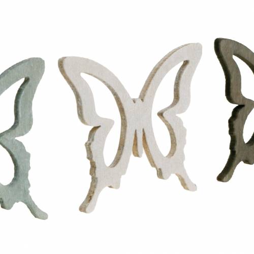 Floristik24 Papillon 4cm décoration dispersée bois marron/gris clair/blanc 72 pcs
