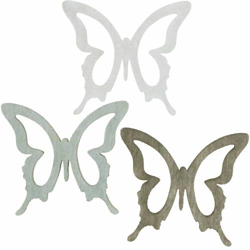 Floristik24 Papillon 4cm décoration dispersée bois marron/gris clair/blanc 72 pcs