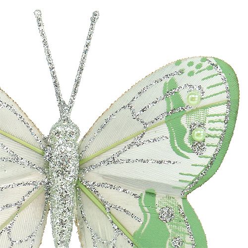 Floristik24 Papillon 7,5cm vert-gris, glitter 4P