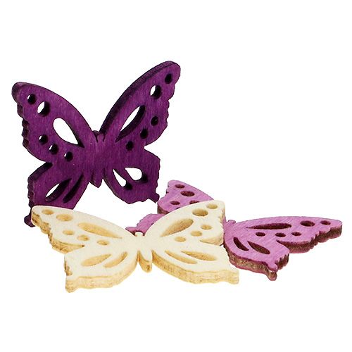 Floristik24 Papillons en bois 4cm violet, blanc 72 pcs